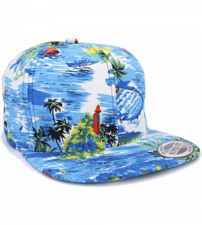 Baseball Caps Plain Hawaiian Flower Printed Brim Flat Bill Snapback Cap - All/Beach Blue - CF18U86059I $19.40