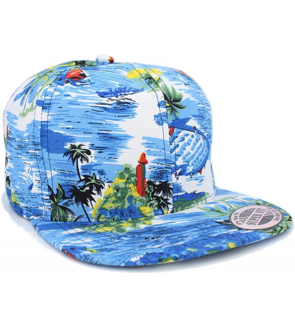 Baseball Caps Plain Hawaiian Flower Printed Brim Flat Bill Snapback Cap - All/Beach Blue - CF18U86059I $10.22