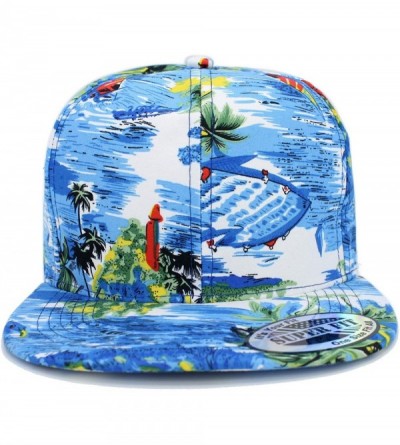 Baseball Caps Plain Hawaiian Flower Printed Brim Flat Bill Snapback Cap - All/Beach Blue - CF18U86059I $10.22