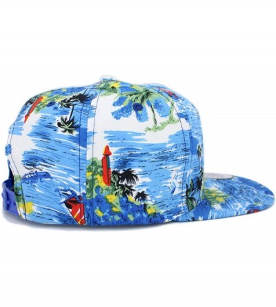 Baseball Caps Plain Hawaiian Flower Printed Brim Flat Bill Snapback Cap - All/Beach Blue - CF18U86059I $10.22