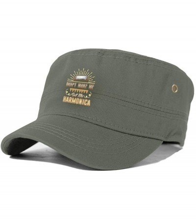 Baseball Caps Don't Make ME GET My Harmonica Women&Men Flat Top Hat Baseball Cap - Moss Green - CM18XEWZCAC $17.27