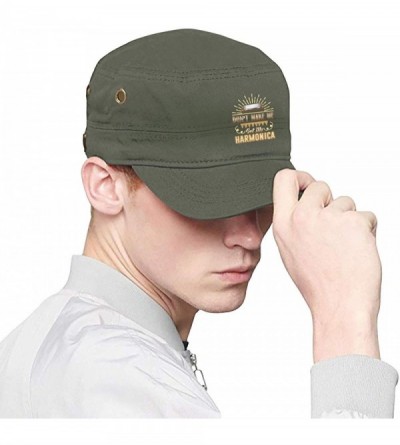 Baseball Caps Don't Make ME GET My Harmonica Women&Men Flat Top Hat Baseball Cap - Moss Green - CM18XEWZCAC $17.27