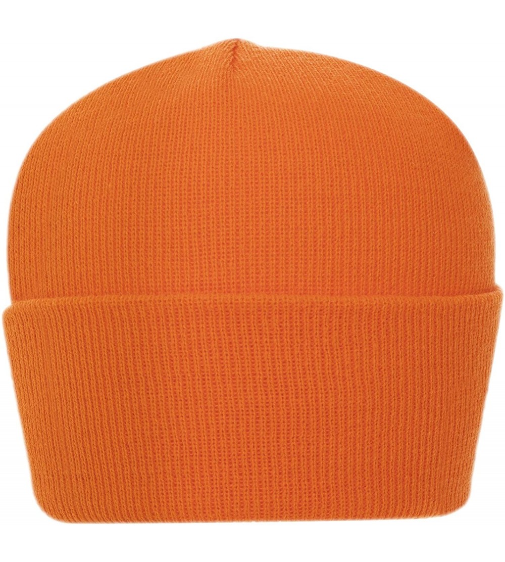 Skullies & Beanies 100% Soft Acrylic Solid Color Classic Cuffed Winter Hat - Made in USA - Orange - C7187IX9T7D $34.47