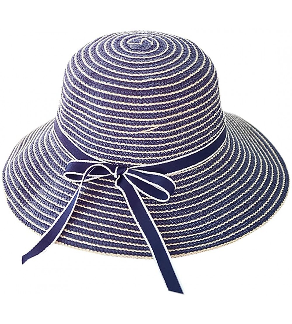 Sun Hats Cute Girls Sunhat Straw Hat Tea Party Hat Set with Purse - Navy - C2193TNOW06 $12.51