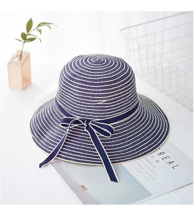 Sun Hats Cute Girls Sunhat Straw Hat Tea Party Hat Set with Purse - Navy - C2193TNOW06 $12.51