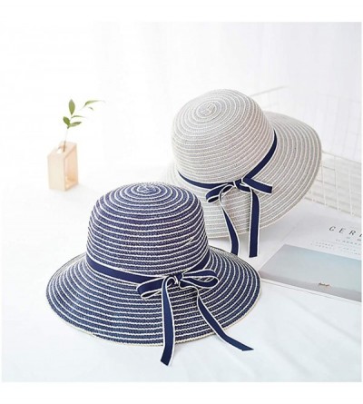 Sun Hats Cute Girls Sunhat Straw Hat Tea Party Hat Set with Purse - Navy - C2193TNOW06 $12.51