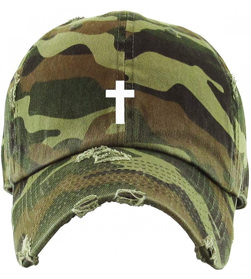 Baseball Caps Cross Vintage Baseball Cap Embroidered Cotton Adjustable Distressed Dad Hat - Camo - C018WDHMA86 $15.24