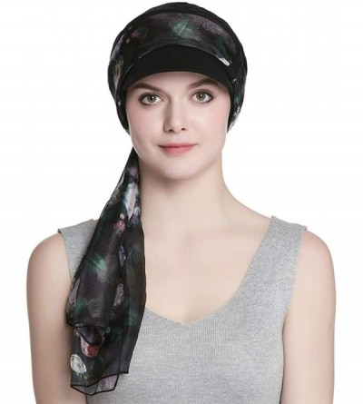 Newsboy Caps Breathable Bamboo Lined Cotton Hat and Scarf Set for Women - Black Rose - CP18N0E5R9M $14.09