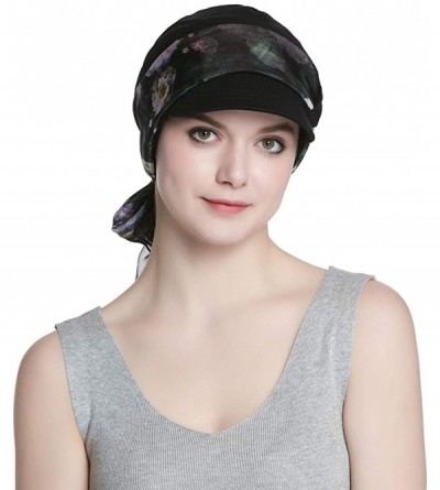 Newsboy Caps Breathable Bamboo Lined Cotton Hat and Scarf Set for Women - Black Rose - CP18N0E5R9M $14.09