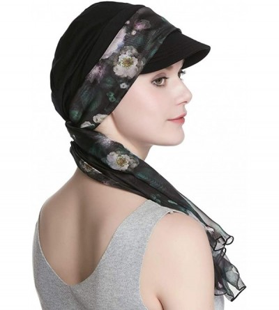Newsboy Caps Breathable Bamboo Lined Cotton Hat and Scarf Set for Women - Black Rose - CP18N0E5R9M $14.09