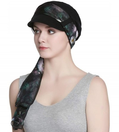 Newsboy Caps Breathable Bamboo Lined Cotton Hat and Scarf Set for Women - Black Rose - CP18N0E5R9M $14.09