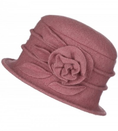Skullies & Beanies 1920s Gatsby Womens Flower 100% Wool Warm Beanie Bow Hat Cap Crushable - Pink - CG18MHR7TW3 $13.32