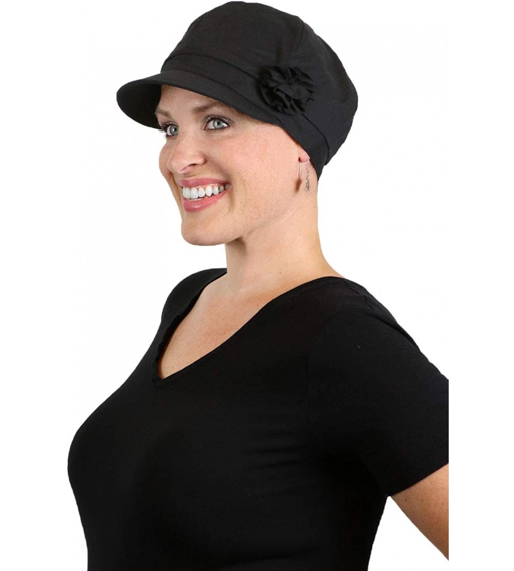 Newsboy Caps Newsboy Cap Summer Hats for Women Cotton Cancer Headwear Chemo Hair Loss Head Coverings Brighton - Black - C718S...