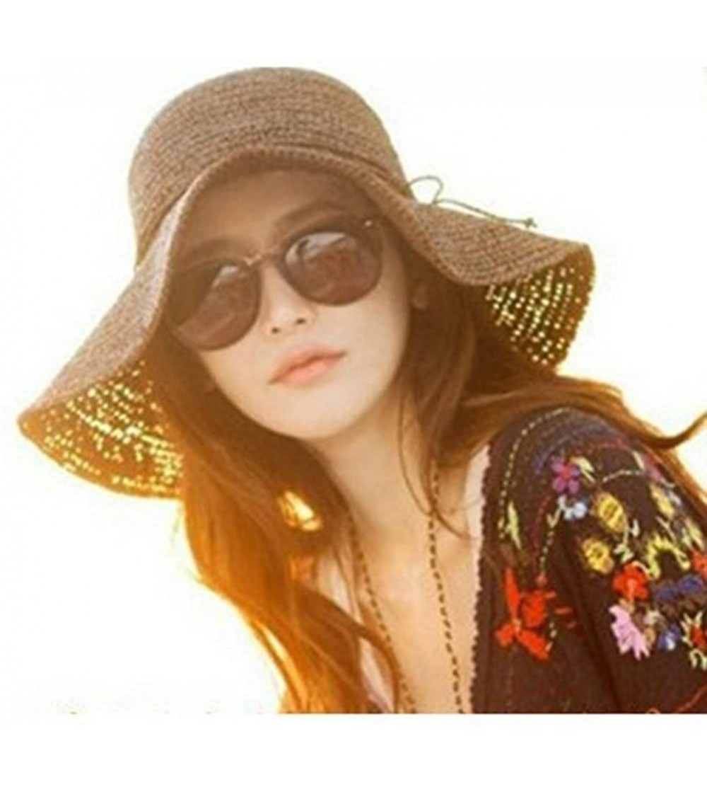 Sun Hats Floppy Foldable Wide Brim Chic Sun Hat Sun Visor Summer Beach Straw Hat for Women Ladies - Brown - CS17YHGRC0R $10.72