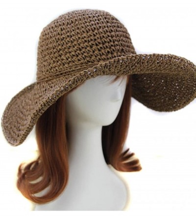 Sun Hats Floppy Foldable Wide Brim Chic Sun Hat Sun Visor Summer Beach Straw Hat for Women Ladies - Brown - CS17YHGRC0R $10.72