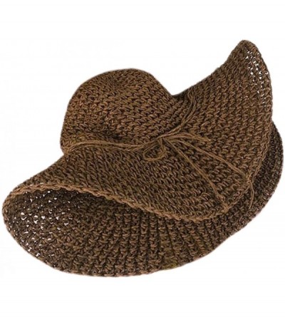 Sun Hats Floppy Foldable Wide Brim Chic Sun Hat Sun Visor Summer Beach Straw Hat for Women Ladies - Brown - CS17YHGRC0R $10.72