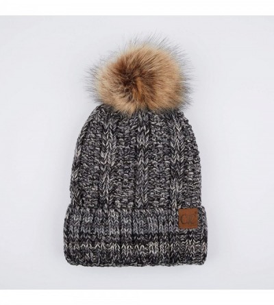 Skullies & Beanies Exclusives Fuzzy Lined Knit Fur Pom Beanie Hat (YJ-820) - Grey Mix - CB18I6SLKAW $13.82