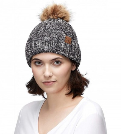 Skullies & Beanies Exclusives Fuzzy Lined Knit Fur Pom Beanie Hat (YJ-820) - Grey Mix - CB18I6SLKAW $13.82