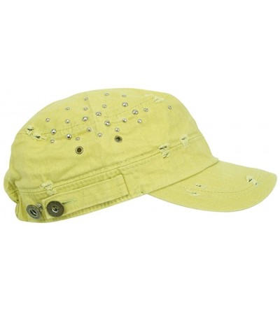 Baseball Caps Distressed Military Silver Round Studs Cadet Cap Flex-fit Army Style Hat - Yellow - CG11ENSDESR $23.78