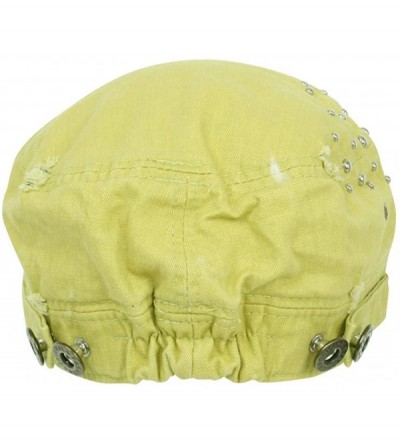 Baseball Caps Distressed Military Silver Round Studs Cadet Cap Flex-fit Army Style Hat - Yellow - CG11ENSDESR $23.78