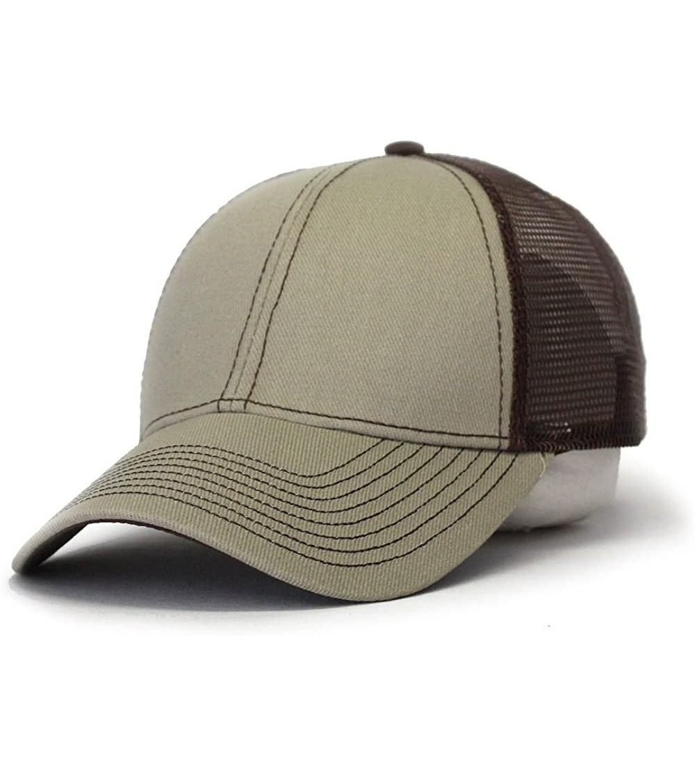 Baseball Caps Plain Two Tone Cotton Twill Mesh Adjustable Trucker Baseball Cap - Khaki/Khaki/Brown - CQ18CX07AOC $14.52