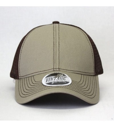 Baseball Caps Plain Two Tone Cotton Twill Mesh Adjustable Trucker Baseball Cap - Khaki/Khaki/Brown - CQ18CX07AOC $14.52