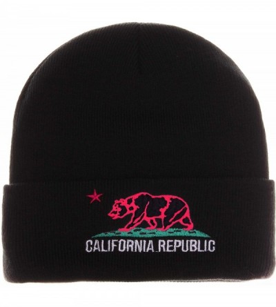 Skullies & Beanies Unisex California Republic Winter Knit Beanie Hat Cap - Cuff - Black Fuschia - CU11NZHEJY5 $10.97