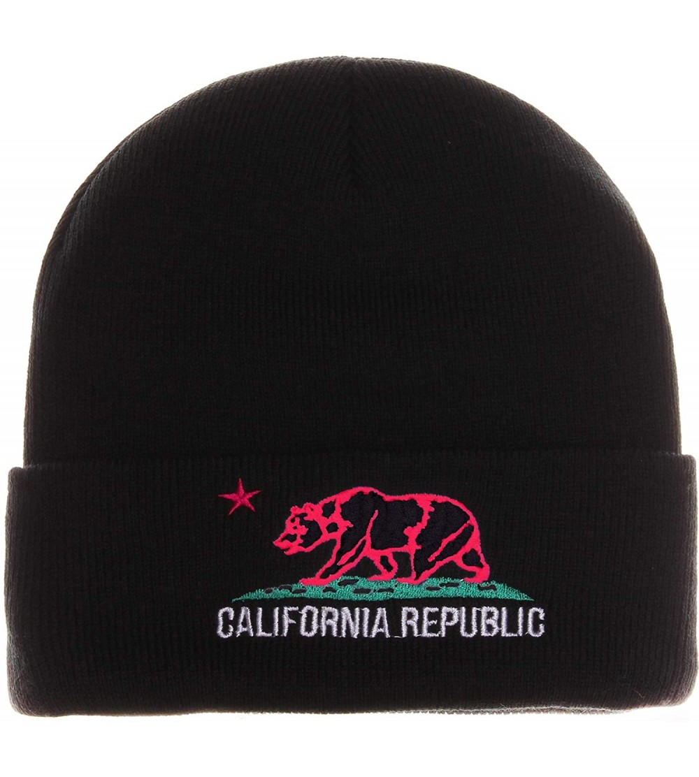 Skullies & Beanies Unisex California Republic Winter Knit Beanie Hat Cap - Cuff - Black Fuschia - CU11NZHEJY5 $10.97