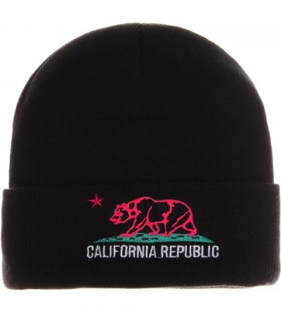 Skullies & Beanies Unisex California Republic Winter Knit Beanie Hat Cap - Cuff - Black Fuschia - CU11NZHEJY5 $10.97