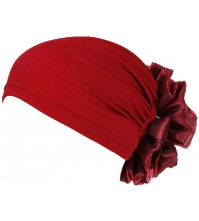 Skullies & Beanies Women Big Flower Turban Hat Head wrap Headwear Cancer Chemo Beanie Cap Hair Loss Cover - Wine - CY18UA7AS3...