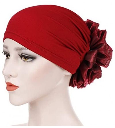 Skullies & Beanies Women Big Flower Turban Hat Head wrap Headwear Cancer Chemo Beanie Cap Hair Loss Cover - Wine - CY18UA7AS3...