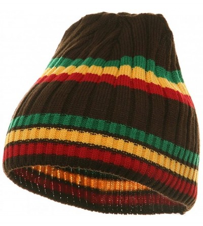 Skullies & Beanies Two Tone Rasta Stripe Ribbed Beanie - Brown - C4112KUD5F7 $11.08