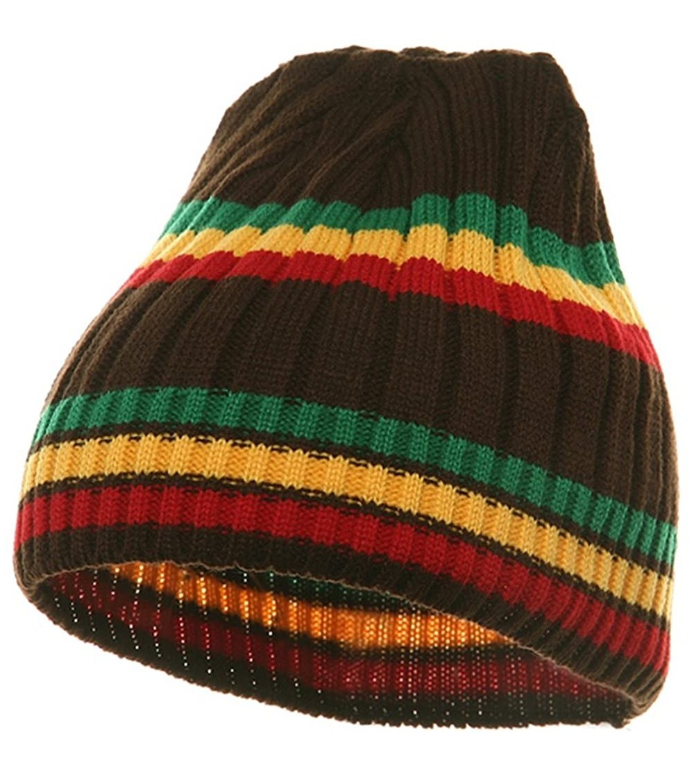 Skullies & Beanies Two Tone Rasta Stripe Ribbed Beanie - Brown - C4112KUD5F7 $11.08