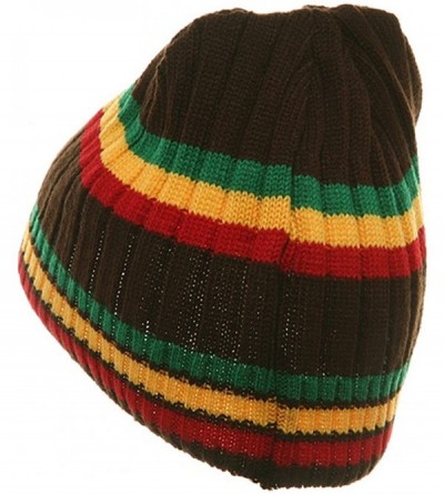 Skullies & Beanies Two Tone Rasta Stripe Ribbed Beanie - Brown - C4112KUD5F7 $11.08