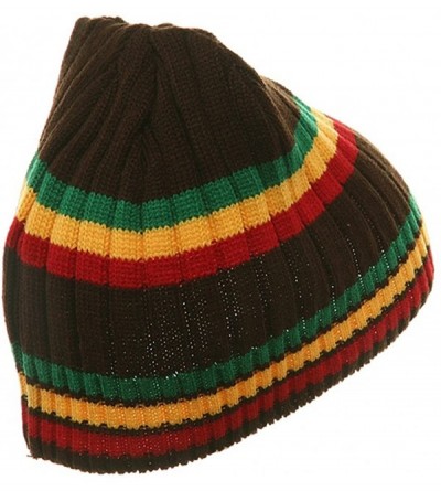 Skullies & Beanies Two Tone Rasta Stripe Ribbed Beanie - Brown - C4112KUD5F7 $11.08