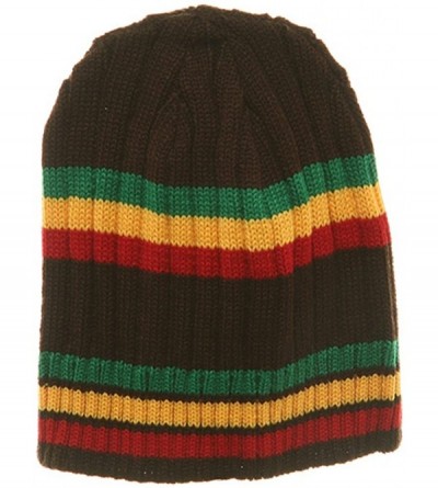 Skullies & Beanies Two Tone Rasta Stripe Ribbed Beanie - Brown - C4112KUD5F7 $11.08