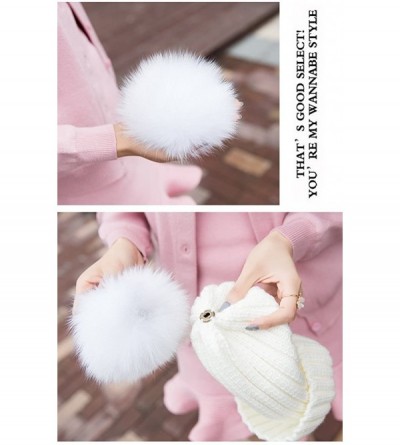 Cold Weather Headbands Winter Women's Genuine Fox Fur Pom Pom Trend Wool Knitted Beanie Hat - White - CT186IAA7OM $13.73