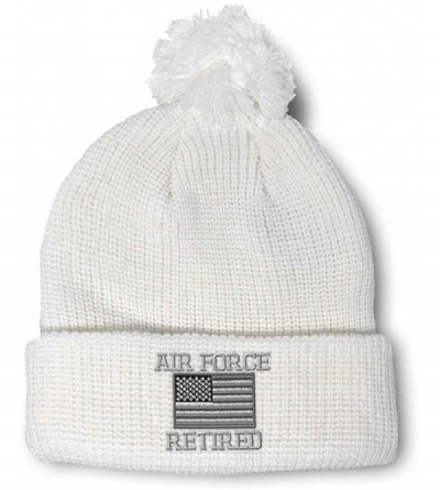 Skullies & Beanies Winter Pom Pom Beanie Men & Women Us Air Force Retired Embroidery Skull Cap Hat - White - C818A0EW9UD $14.39