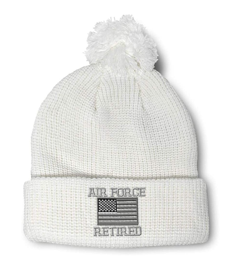 Skullies & Beanies Winter Pom Pom Beanie Men & Women Us Air Force Retired Embroidery Skull Cap Hat - White - C818A0EW9UD $14.39