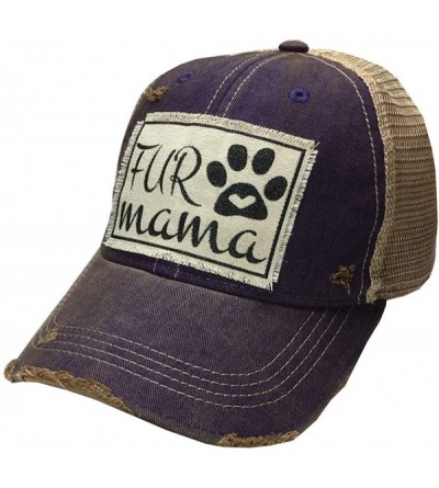 Baseball Caps Distressed Washed Fun Baseball Trucker Mesh Cap (Fur Mama (Purple)) - CL18A5LAHM4 $28.62