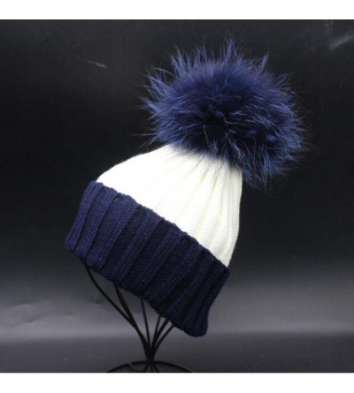 Skullies & Beanies Christmas Gift- 1PC Women Crochet Hat Fur Wool Knit Beanie Raccoon Warm Cap (Navy) - Navy - C512O52T48Q $1...
