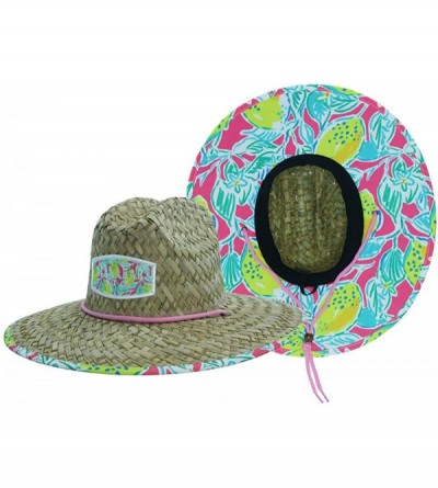 Sun Hats Woman's Sun Hat Straw Hat with Fabric Print Lifeguard Hat Great for Beach- Gardening- Boating- Pool- and Outdoor - C...