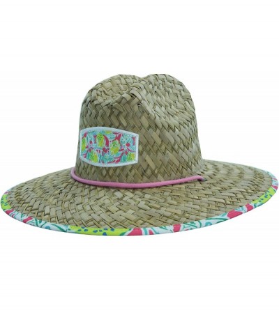 Sun Hats Woman's Sun Hat Straw Hat with Fabric Print Lifeguard Hat Great for Beach- Gardening- Boating- Pool- and Outdoor - C...