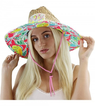 Sun Hats Woman's Sun Hat Straw Hat with Fabric Print Lifeguard Hat Great for Beach- Gardening- Boating- Pool- and Outdoor - C...