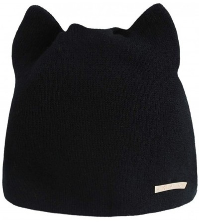 Skullies & Beanies Women Cute Cat Ear Cable Knit Beanie Hat Winter Warm Soft Chunky Ski Caps - Black - C218KWR579T $11.79