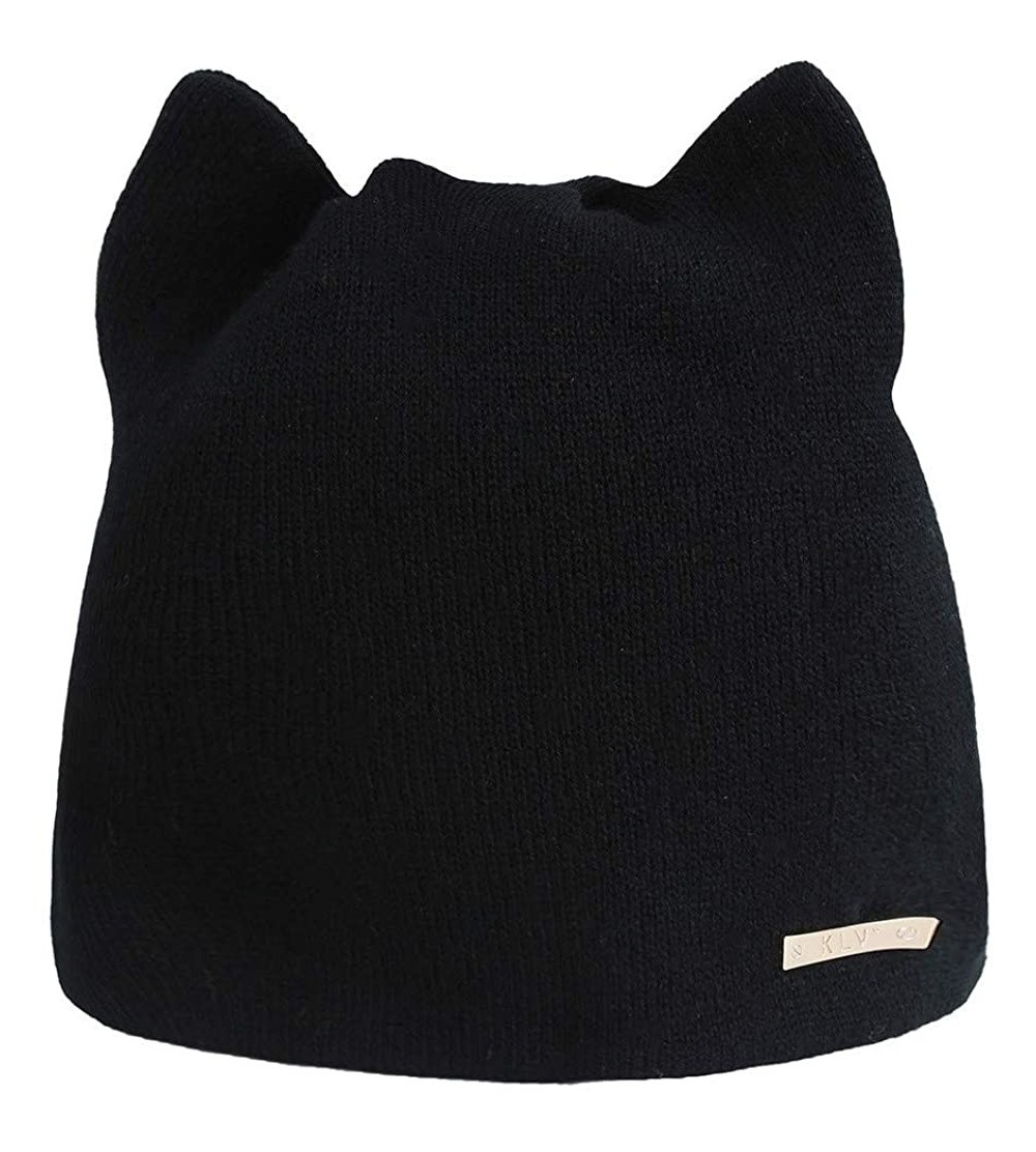 Skullies & Beanies Women Cute Cat Ear Cable Knit Beanie Hat Winter Warm Soft Chunky Ski Caps - Black - C218KWR579T $11.79