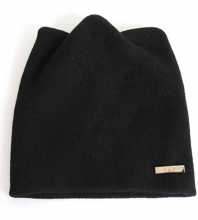 Skullies & Beanies Women Cute Cat Ear Cable Knit Beanie Hat Winter Warm Soft Chunky Ski Caps - Black - C218KWR579T $11.79