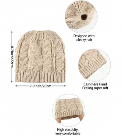 Skullies & Beanies 3 Pieces Knit Ponytail Hat Messy Bun Beanie Cap Winter Warm Cap for Women - Black+grey+beige - CH18A2UE2EW...