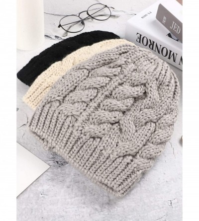 Skullies & Beanies 3 Pieces Knit Ponytail Hat Messy Bun Beanie Cap Winter Warm Cap for Women - Black+grey+beige - CH18A2UE2EW...