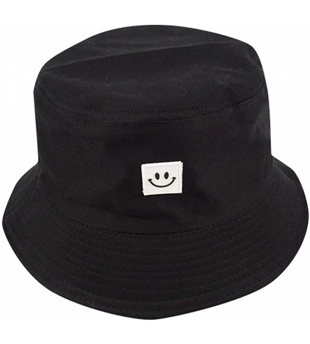 Bucket Hats Unise Hat Summer Travel Bucket Beach Sun Hat Smile Face Visor - Black1 - CL196OGHCY4 $7.45